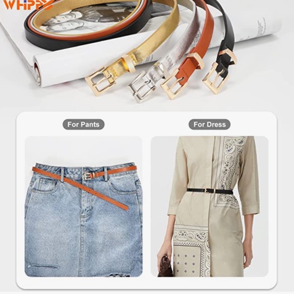 Set of 4 Women Skinny Leather Belt Thin Waist Belt with Metal Buckle for Pants J